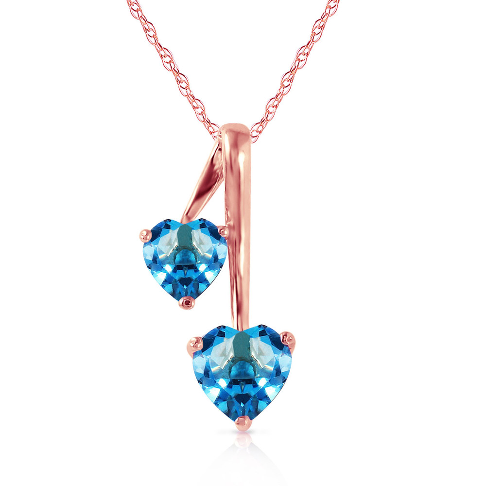 14K.SOLID GOLD HEARTS NECKLACE WITH NATURAL BLUE TOPAZ (Rose Gold)